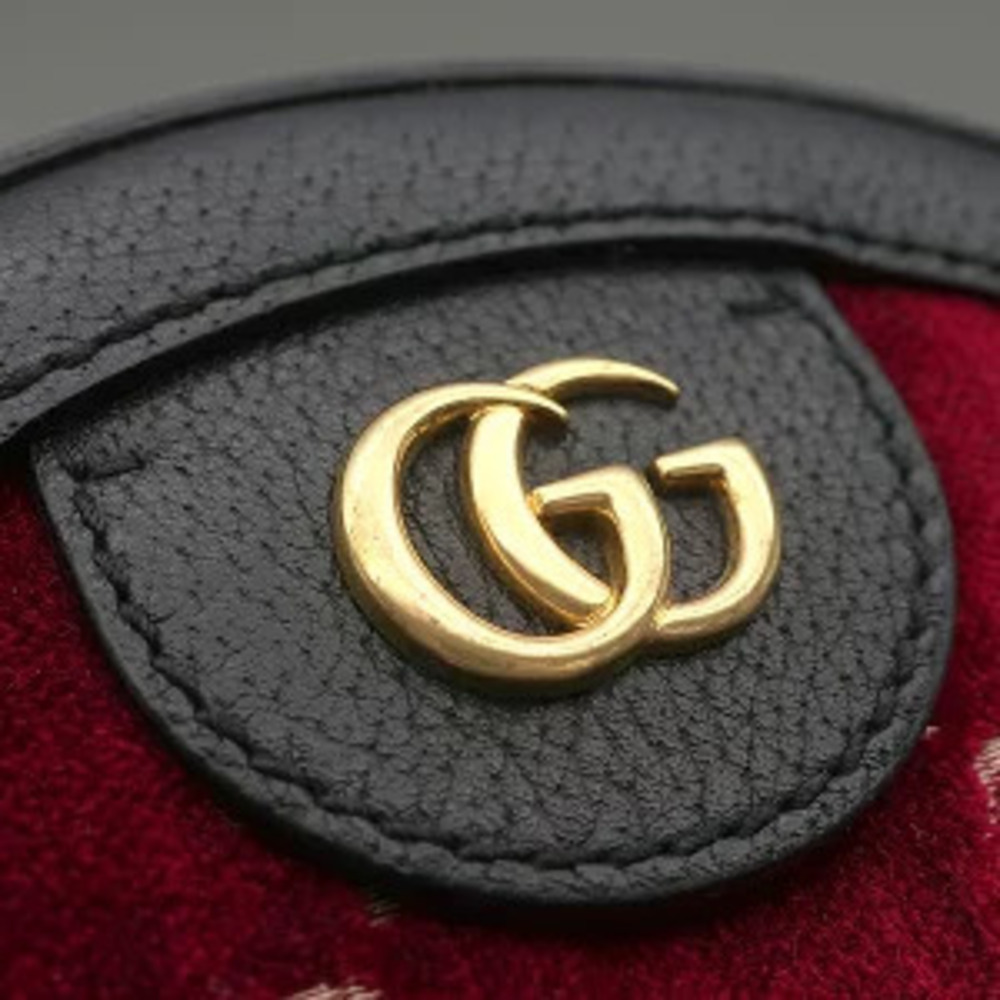 Gucci Velvet Round GG Logo Black Shoulder Red Bag Leather - Picture 6 of 6